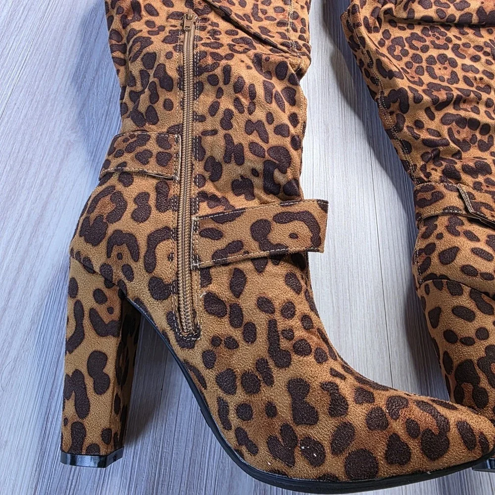 Journee Collection Leopard Print Over The Knee Boots Sz 8 XWC‎ Extra Wide Calf
